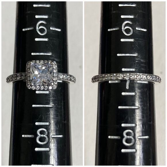 Size 7 Large Square Sparkle Halo 925 Ring - Picture 8 of 9